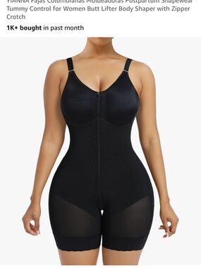Women’s Full-Zip Thigh-Length Shapewear Bodysuit in Black